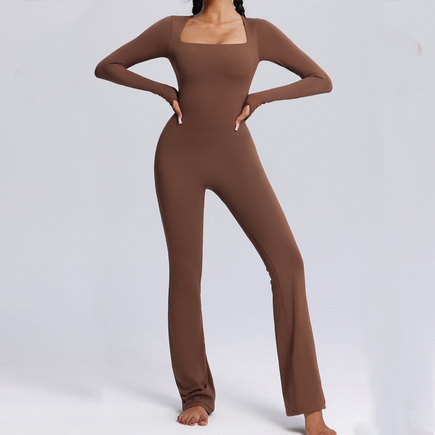 Long-sleeved Square Neck Yoga Jumpsuit - Diamond Fitness