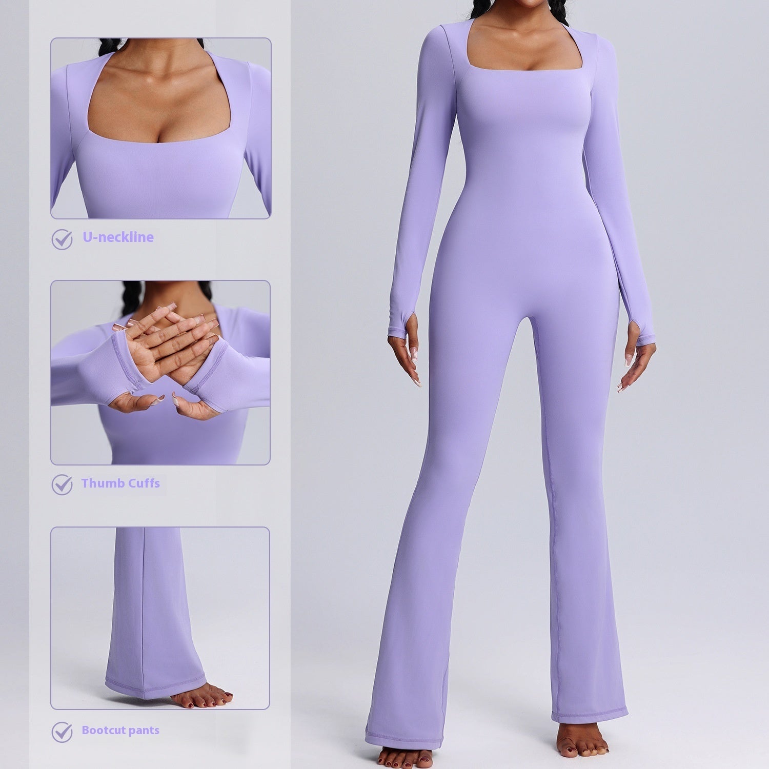 Long-sleeved Square Neck Yoga Jumpsuit - Diamond Fitness