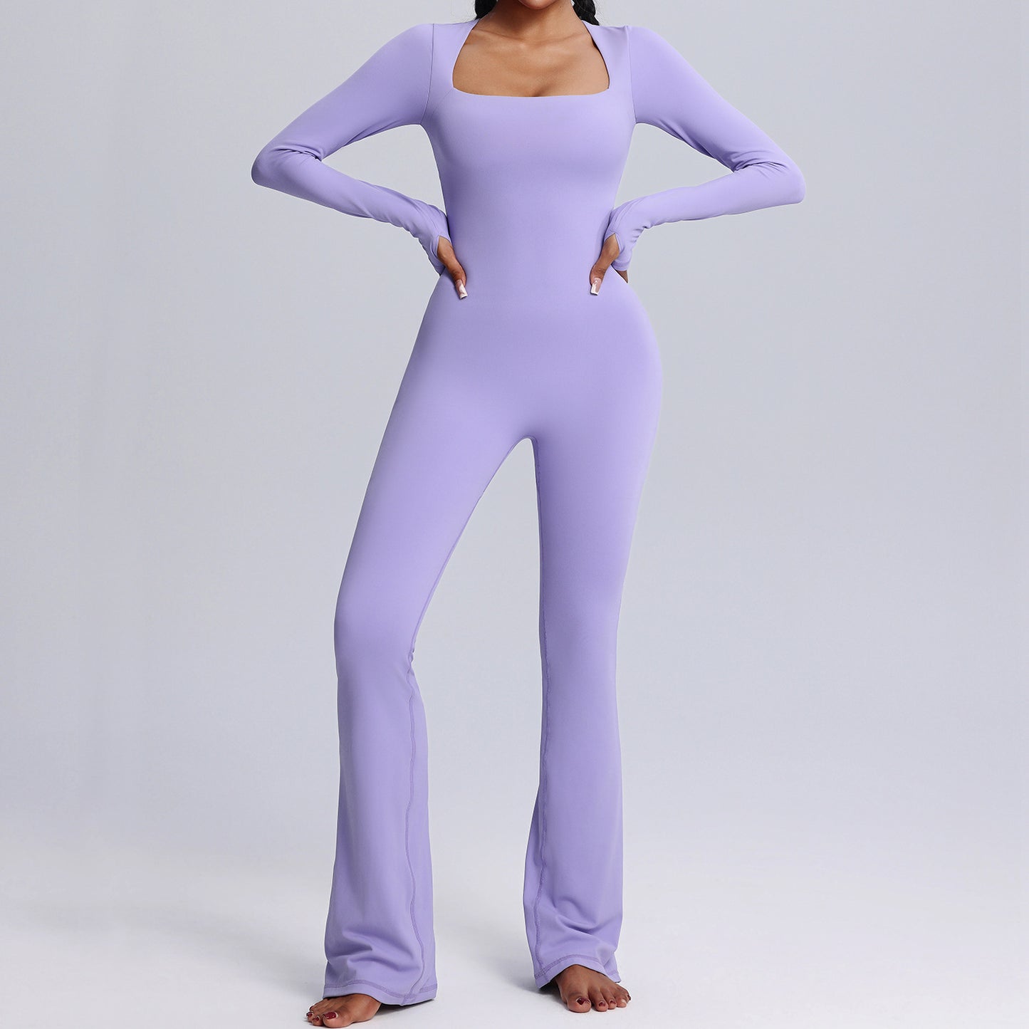 Long-sleeved Square Neck Yoga Jumpsuit - Diamond Fitness