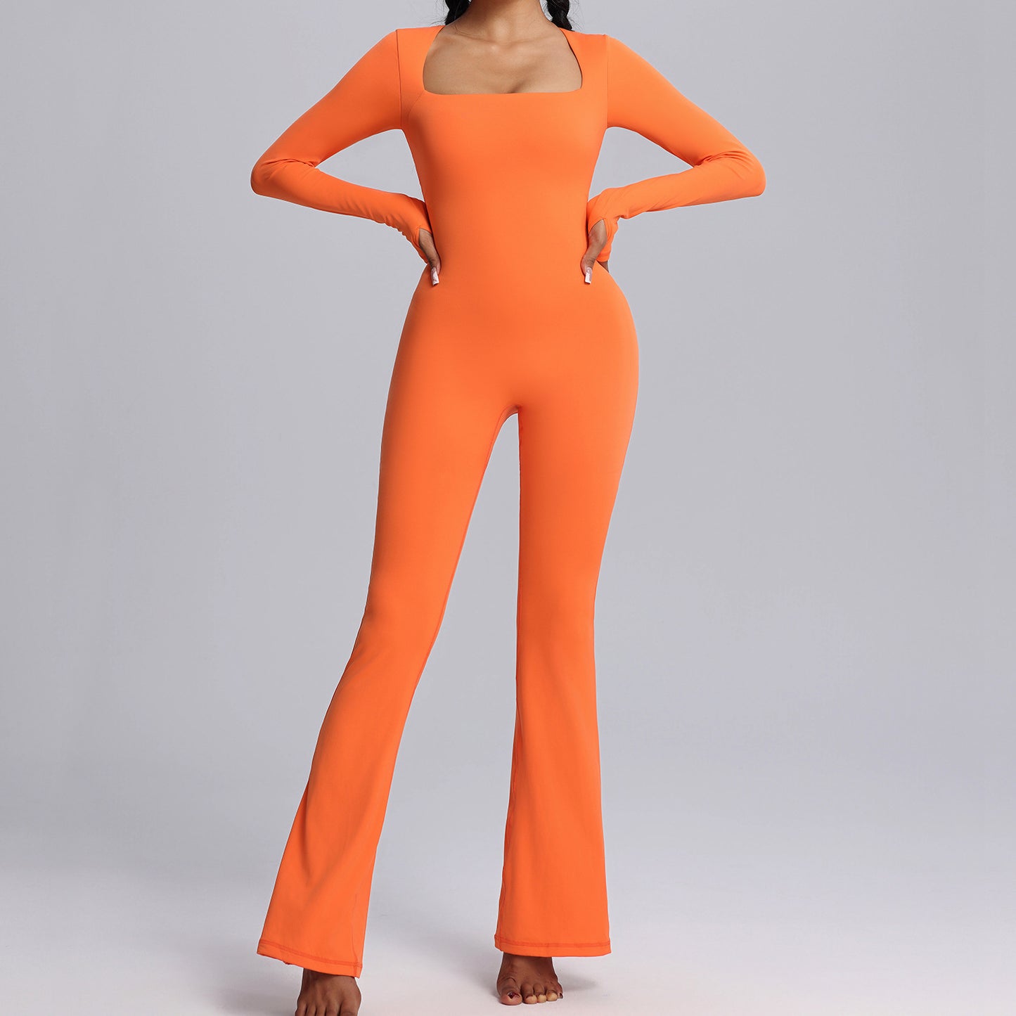 Long-sleeved Square Neck Yoga Jumpsuit - Diamond Fitness