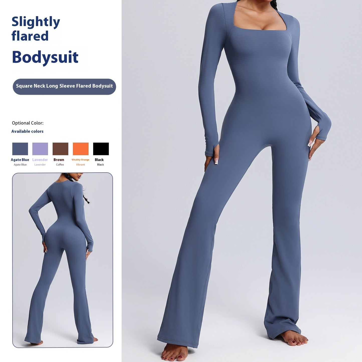 Long-sleeved Square Neck Yoga Jumpsuit - Diamond Fitness