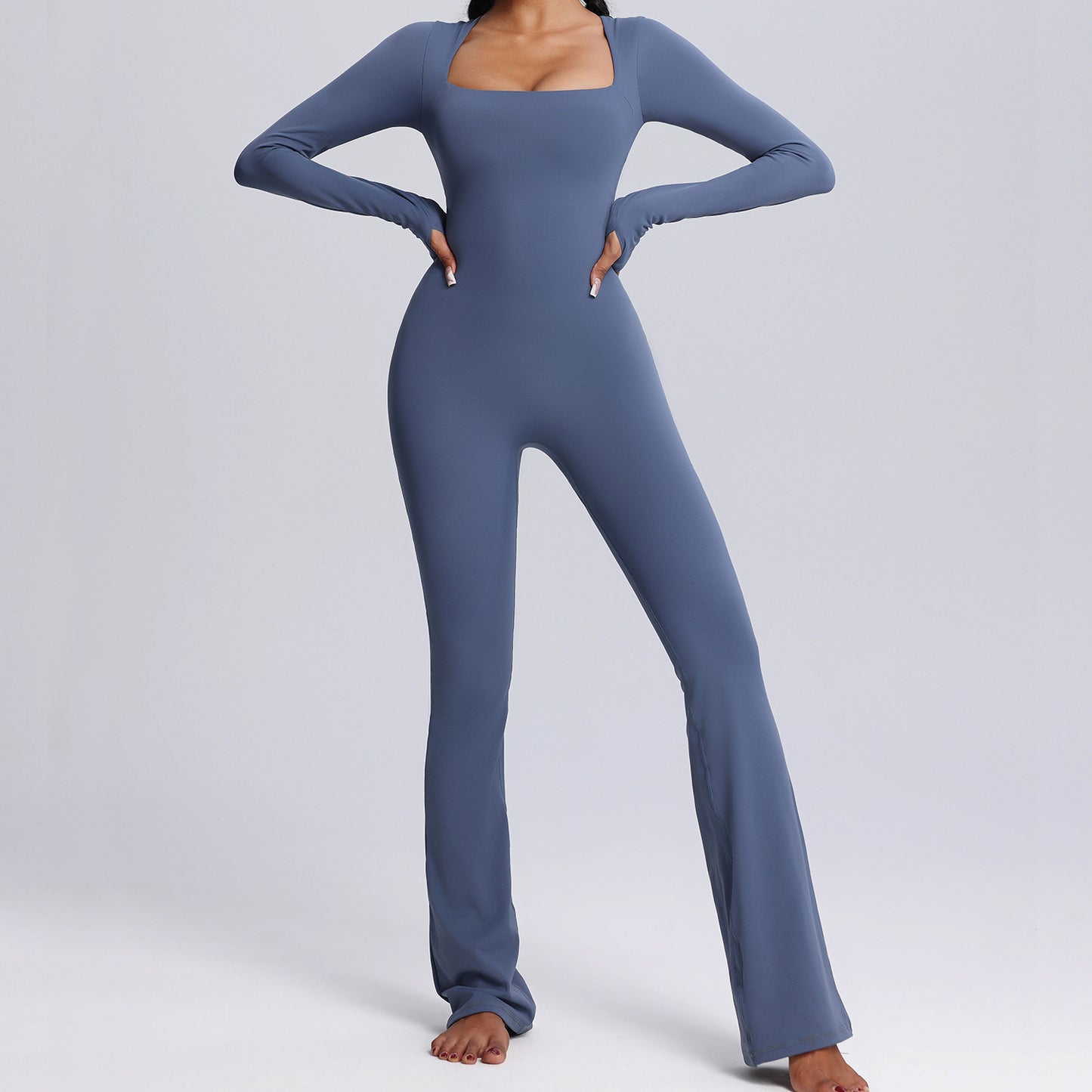 Long-sleeved Square Neck Yoga Jumpsuit - Diamond Fitness